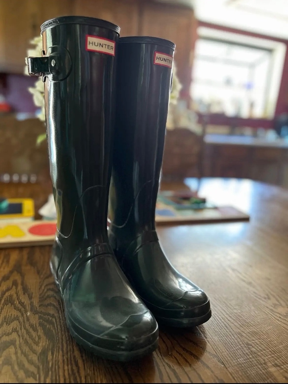 Hunter Tall Gloss Rain Boots in Dark Green